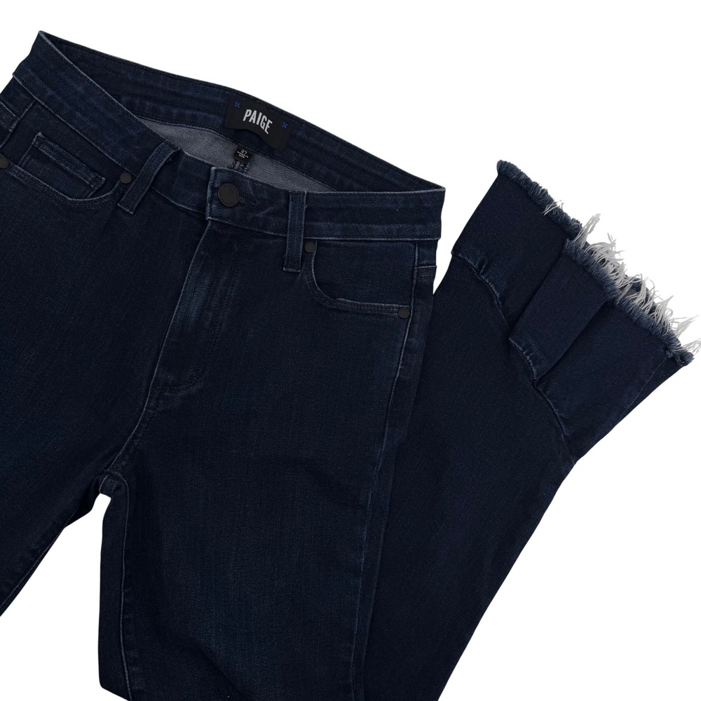 Paige Merritt Jeans‎ Women 27 Dark Blue Ruffle Raw Hem Cropped W5296 DNM984